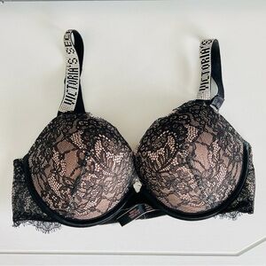 Victoria secret black lace with stones very sexy push up bra size 34c